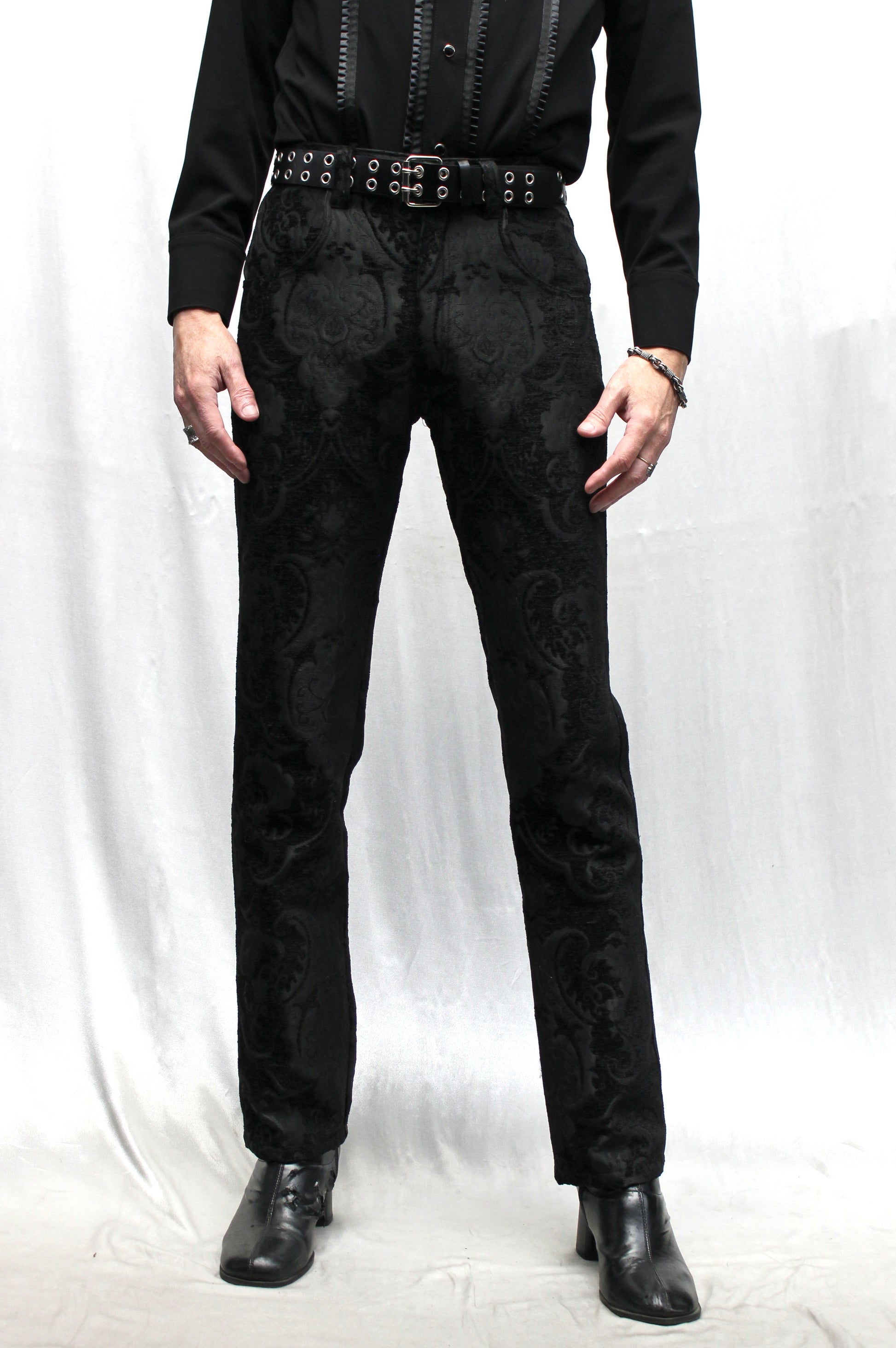 TAPESTRY PANTS - BLACK Shrine of Hollywood pants Bridgerton pants burning man pants gothic pants masquerade pants Men's Pants Pants pirate pants rocker jeans Rocker Pants vampire pants victorian pants wedding pants