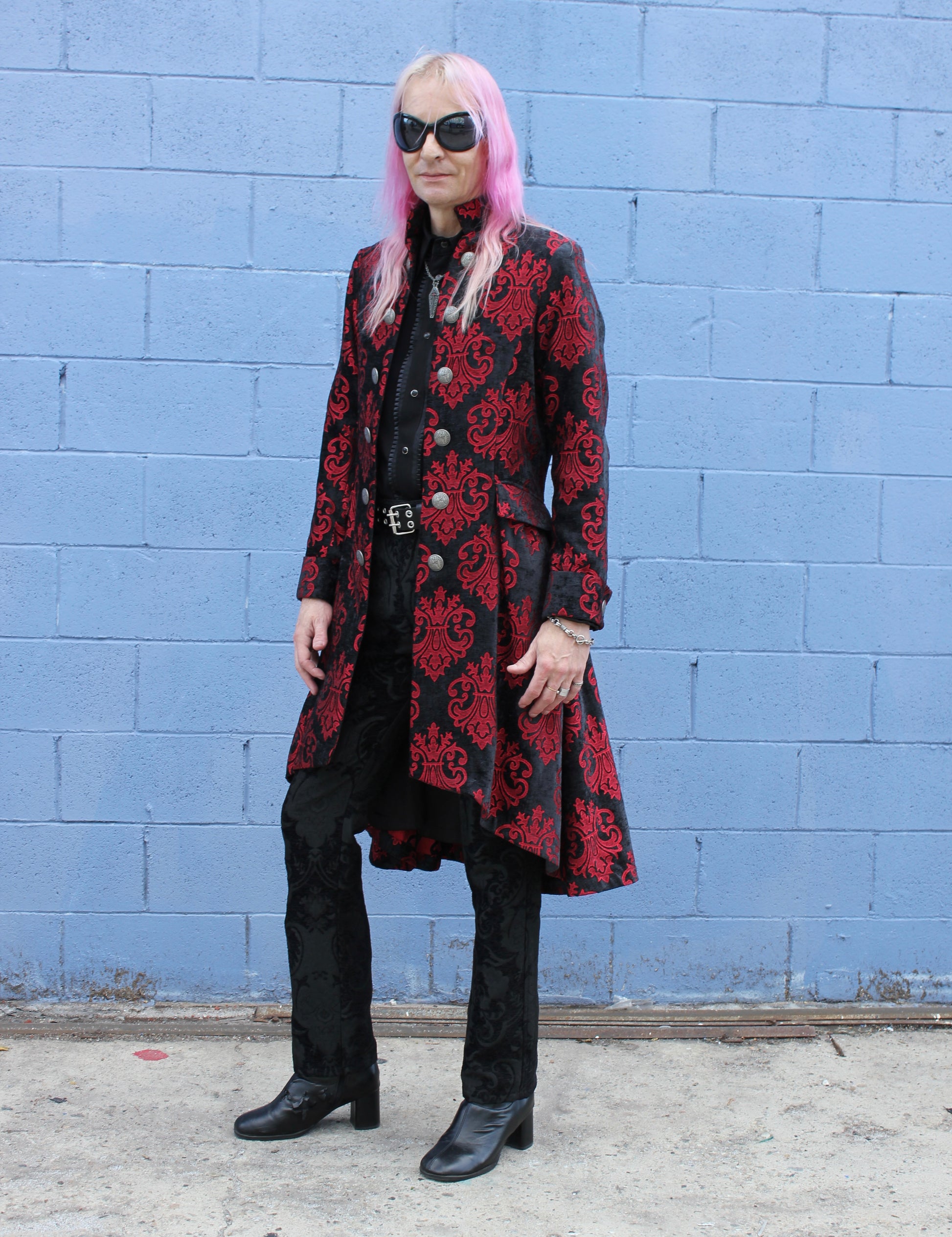 ORDER OF THE DRAGON COAT - BLACK AND RED VELVET BROCADE Shrine of Hollywood coat Men's Coats