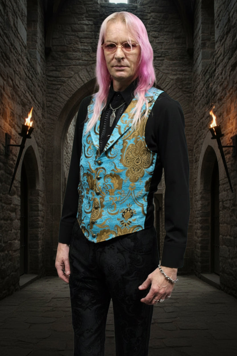 ARISTOCRAT VEST - TURQUOISE/GOLD Shrine of Hollywood vest aristocrat bridgerton burlesque vest goth Men's Vests Pirate vest vest victorian vest wedding
