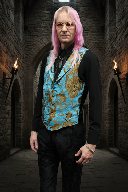 ARISTOCRAT VEST - TURQUOISE/GOLD Shrine of Hollywood vest aristocrat bridgerton burlesque vest goth Men's Vests Pirate vest vest victorian vest wedding