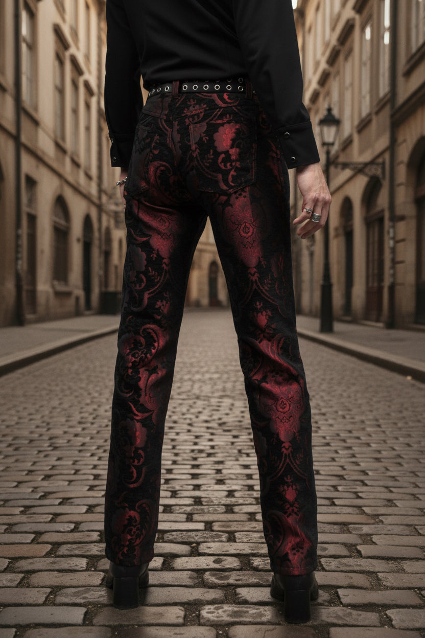 TAPESTRY PANTS - RED/BLACK Shrine of Hollywood pants Pants