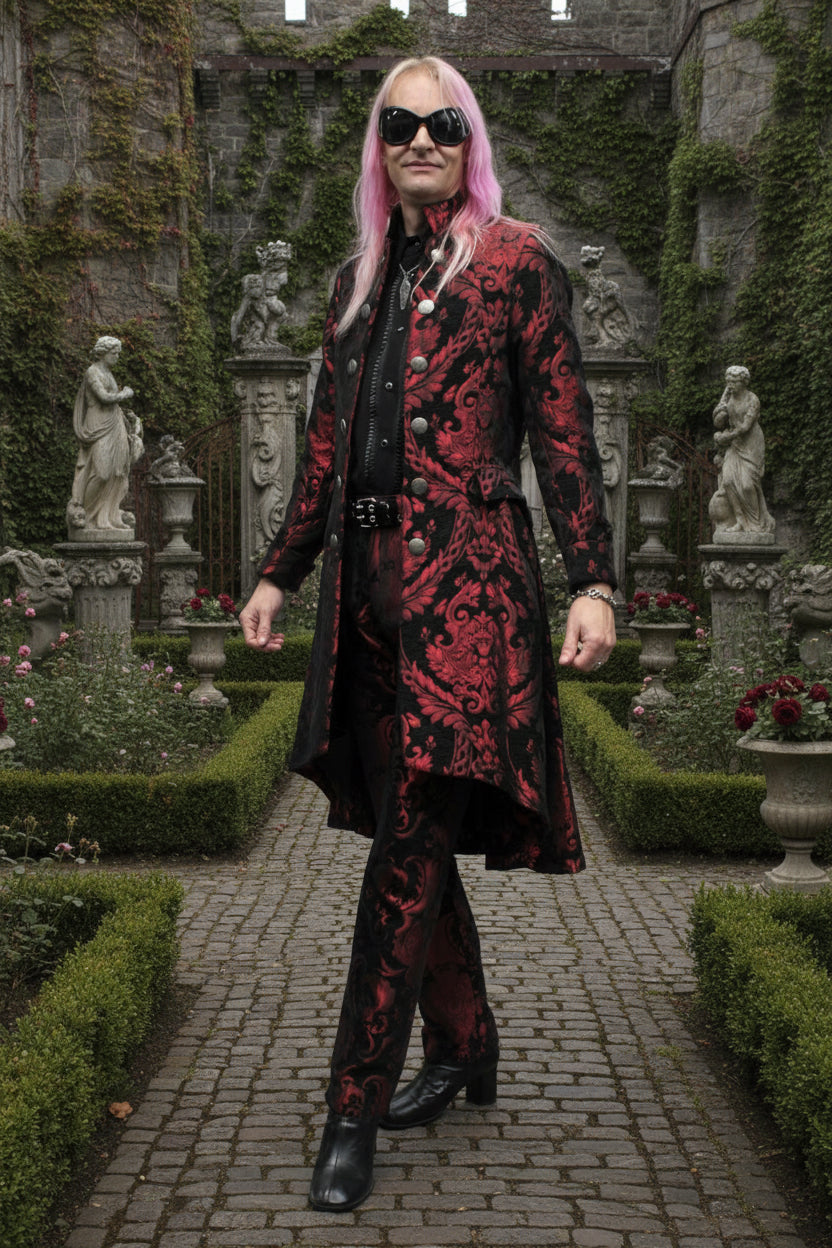 ORDER OF THE DRAGON COAT - RED/BLACK TAPESTRY Shrine of Hollywood coat Men's Coats