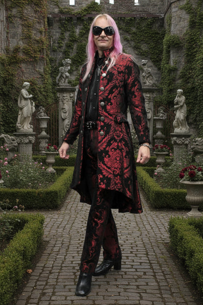 ORDER OF THE DRAGON COAT - RED/BLACK TAPESTRY Shrine of Hollywood coat Men's Coats