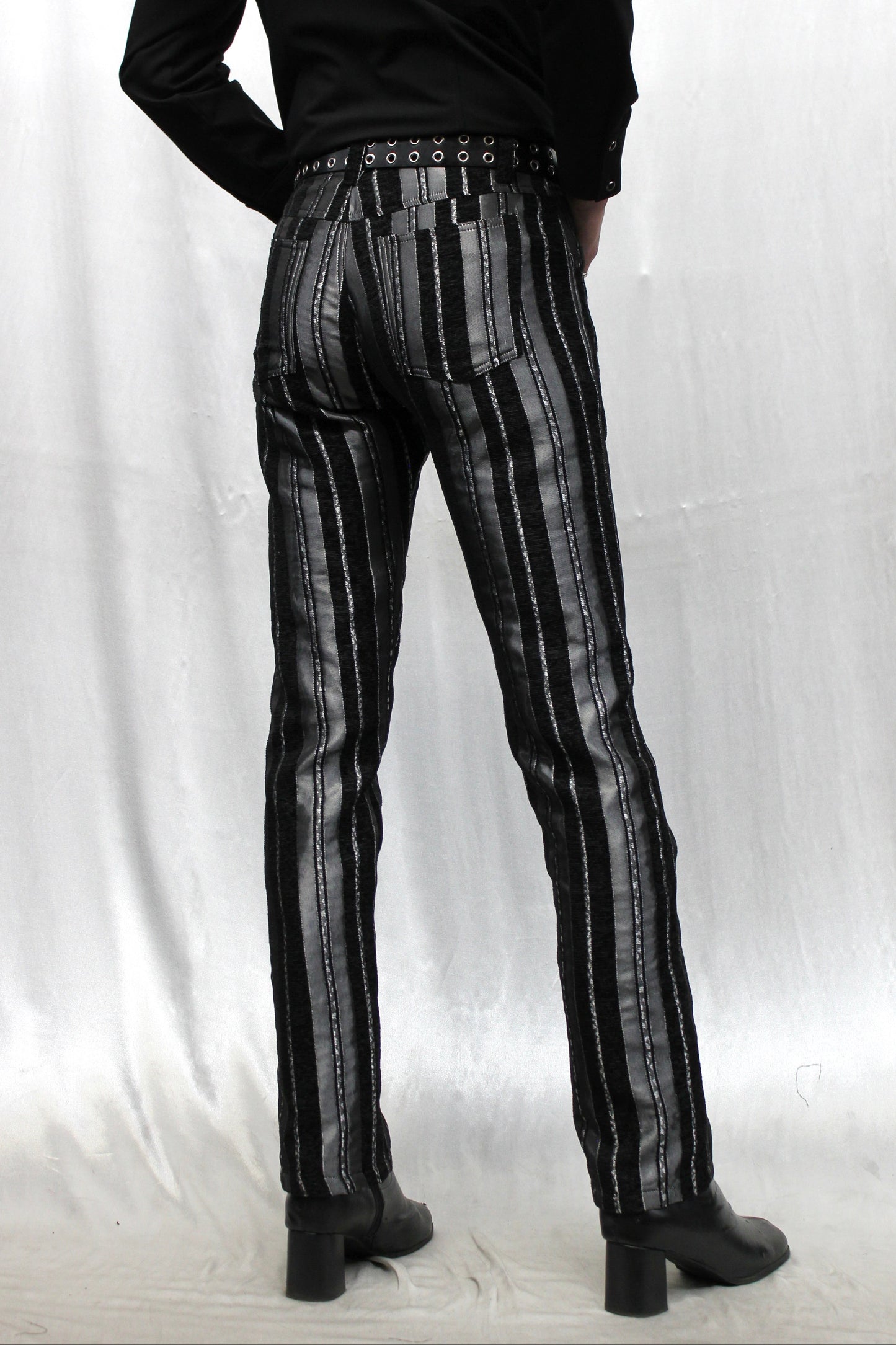 VICTORIAN CARNY PANTS - SILVER/BLACK STRIPE Shrine of Hollywood pants Pants
