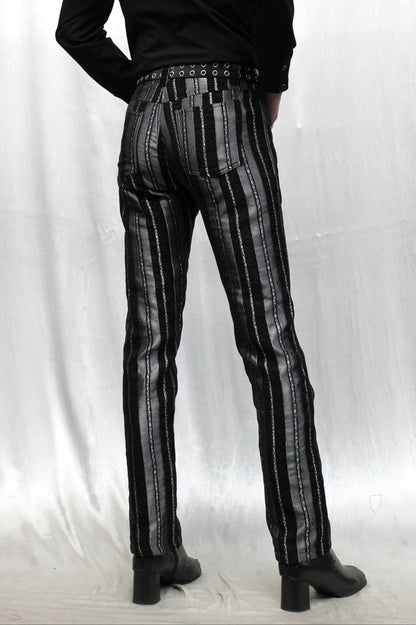 VICTORIAN CARNY PANTS - SILVER/BLACK STRIPE Shrine of Hollywood pants Pants