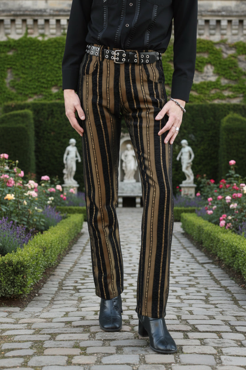 VICTORIAN CARNY PANTS - GOLD/BLACK STRIPE Shrine of Hollywood pants aristocrat Bridgerton coat Bridgerton pants burning man pants gothic pants Pants Rocker Pants steampunk vampire pants victorian pants