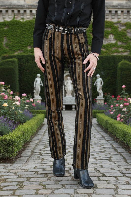 VICTORIAN CARNY PANTS - GOLD/BLACK STRIPE Shrine of Hollywood pants aristocrat Bridgerton coat Bridgerton pants burning man pants gothic pants Pants Rocker Pants steampunk vampire pants victorian pants