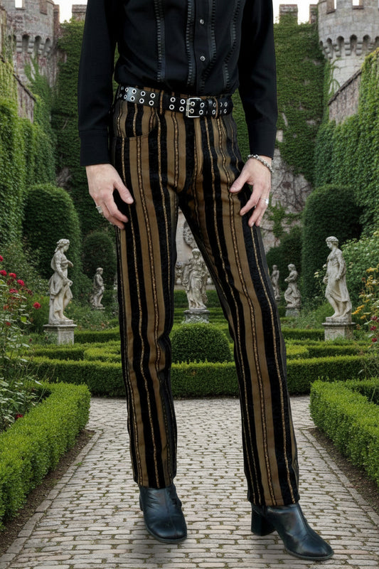VICTORIAN CARNY PANTS - GOLD/BLACK STRIPE Shrine of Hollywood pants aristocrat Bridgerton coat Bridgerton pants burning man pants gothic pants Pants Rocker Pants steampunk vampire pants victorian pants