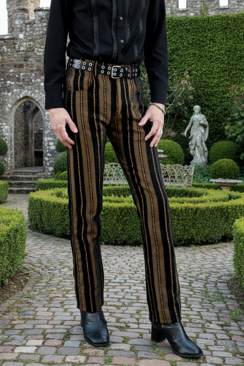VICTORIAN CARNY PANTS - GOLD/BLACK STRIPE Shrine of Hollywood pants aristocrat Bridgerton coat Bridgerton pants burning man pants gothic pants Pants Rocker Pants steampunk vampire pants victorian pants
