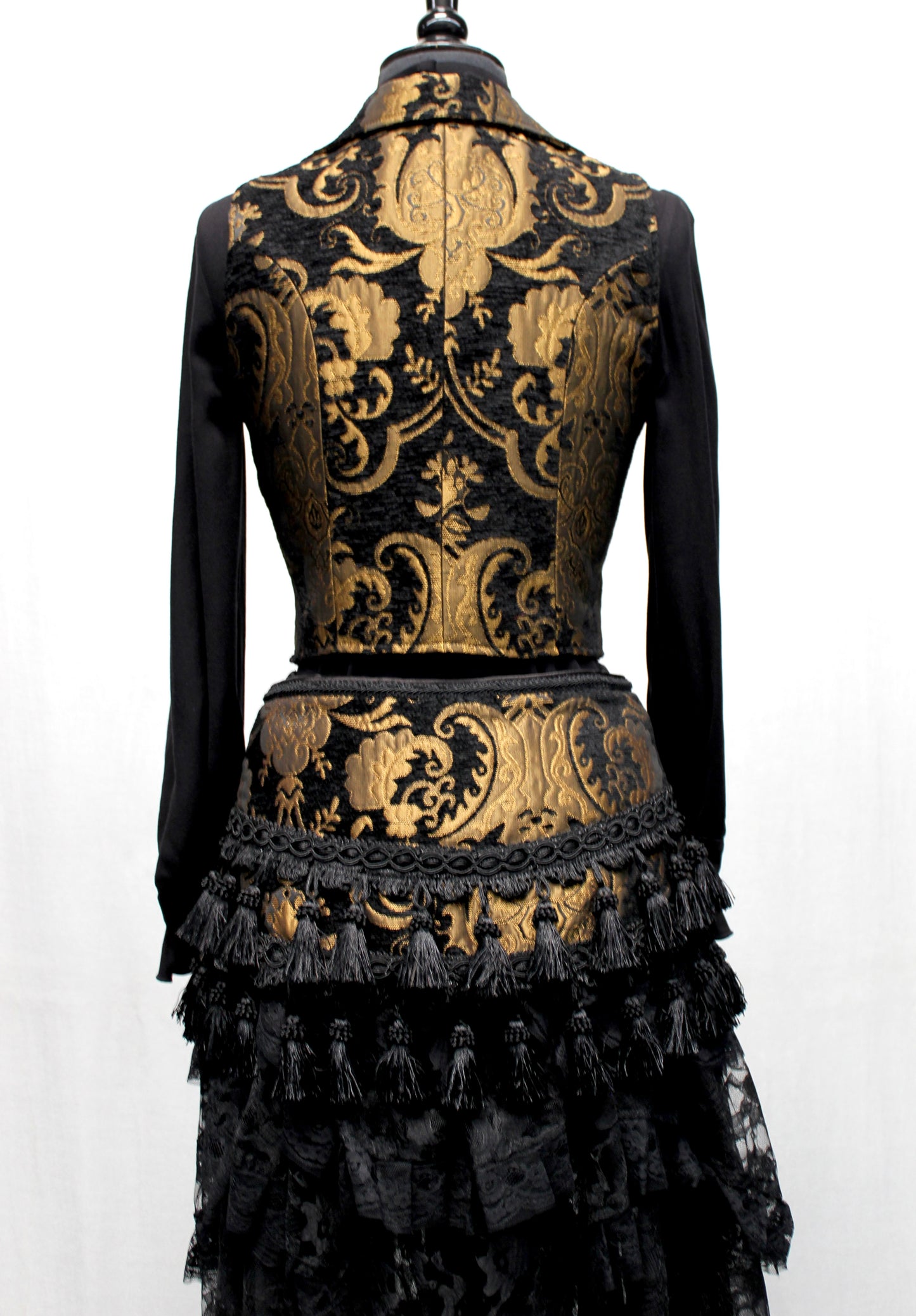 MARQUESA VEST - GOLD/BLACK TAPESTRY Shrine of Hollywood vest Belly dancer vest bellydancer vest cabaret Corset top fortune teller vest Pirate vest victorian vest Women's corset tops