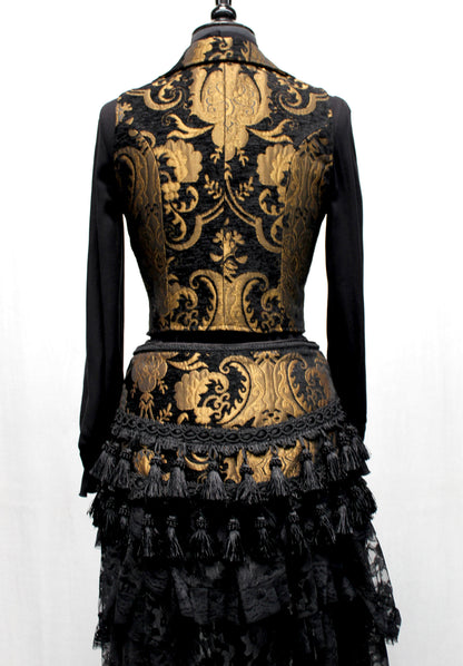 MARQUESA VEST - GOLD/BLACK TAPESTRY Shrine of Hollywood vest Belly dancer vest bellydancer vest cabaret Corset top fortune teller vest Pirate vest victorian vest Women's corset tops