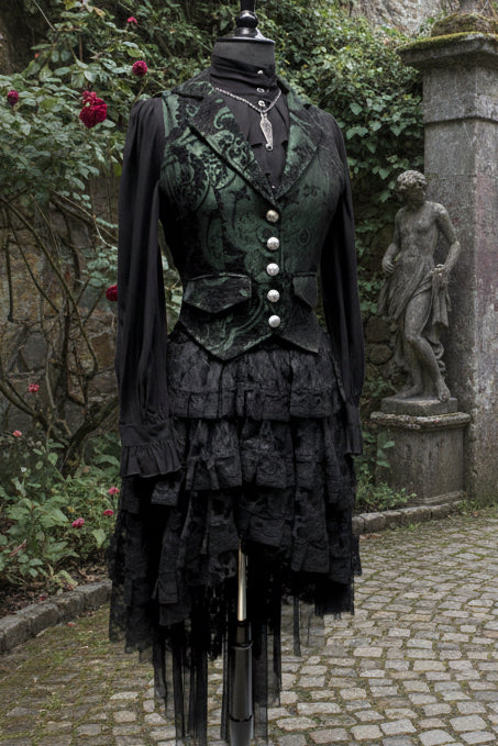 MARQUESA VEST - GREEN/BLACK TAPESTRY Shrine of Hollywood vest Women's corset tops Women's vests