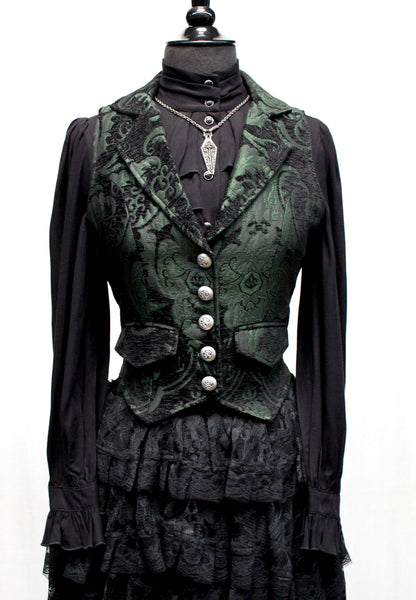 MARQUESA VEST - GREEN/BLACK TAPESTRY Shrine of Hollywood vest Women's corset tops Women's vests