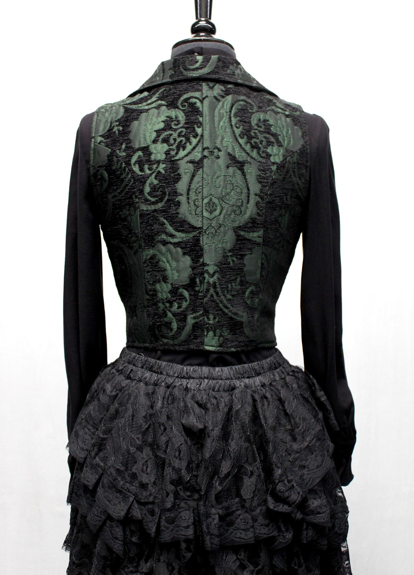 MARQUESA VEST - GREEN/BLACK TAPESTRY Shrine of Hollywood vest Women's corset tops Women's vests