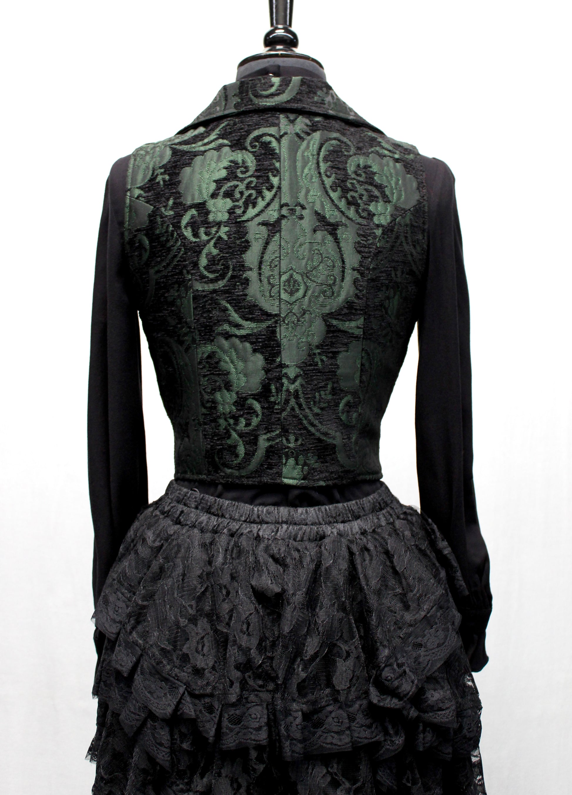 MARQUESA VEST - GREEN/BLACK TAPESTRY Shrine of Hollywood vest Women's corset tops Women's vests