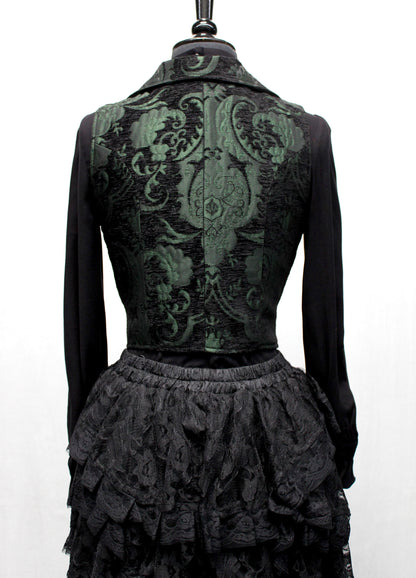 MARQUESA VEST - GREEN/BLACK TAPESTRY Shrine of Hollywood vest Women's corset tops Women's vests