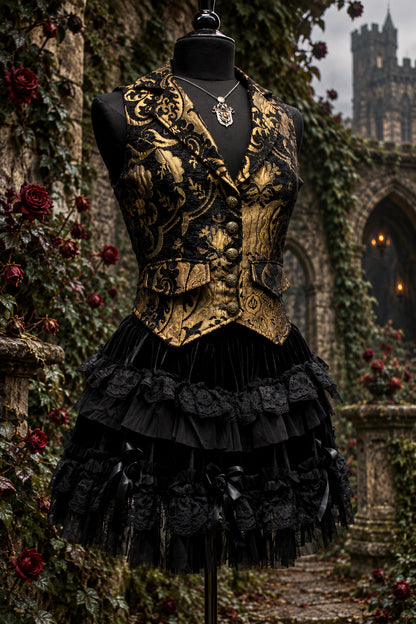MARDI GRAS SKIRT - BLACK VELVET Shrine of Hollywood Skirt Skirts Victorian Skirt