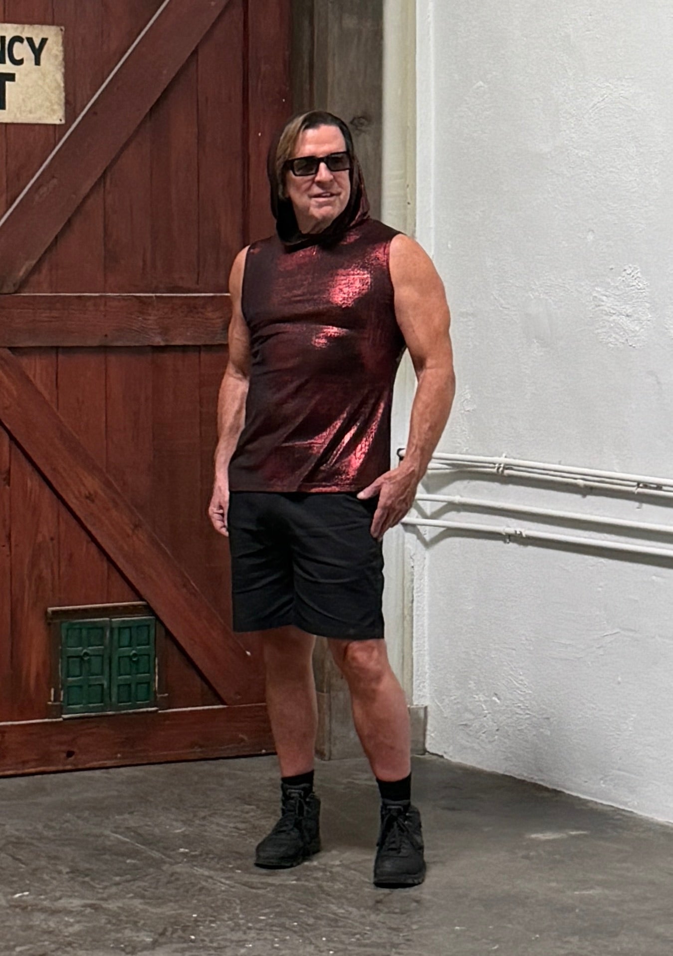 MEN'S HOODIE T - METALLIC RED Shrine of Hollywood shirt burning man cyber hoodie madmax Men's T-Shirts metallic neotropolis red sleeveless summer T-shirt