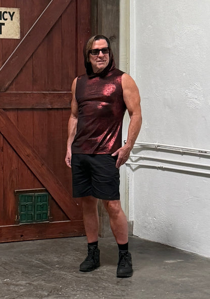 MEN'S HOODIE T - METALLIC RED Shrine of Hollywood shirt burning man cyber hoodie madmax Men's T-Shirts metallic neotropolis red sleeveless summer T-shirt