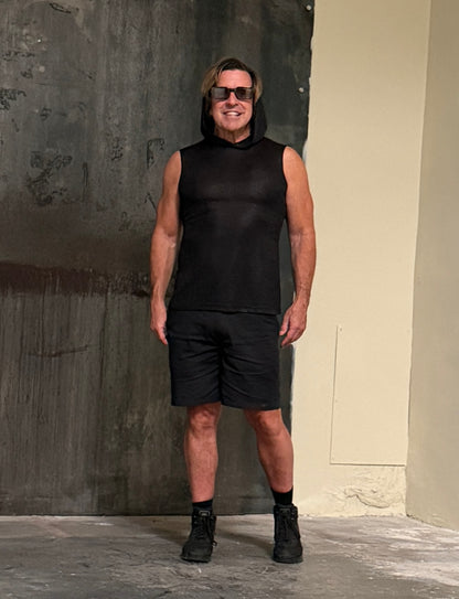 MEN'S HOODIE T - METALLIC BLACK Shrine of Hollywood shirt black burning man cyber festival future goth gothic industrial iridescent Men's T-Shirts metallic neotropolis punk shirt sleeveless underground wasteland
