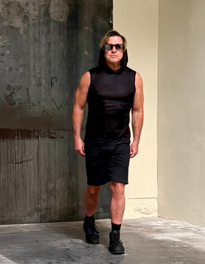 MEN'S HOODIE T - METALLIC BLACK Shrine of Hollywood shirt black burning man cyber festival future goth gothic industrial iridescent Men's T-Shirts metallic neotropolis punk shirt sleeveless underground wasteland