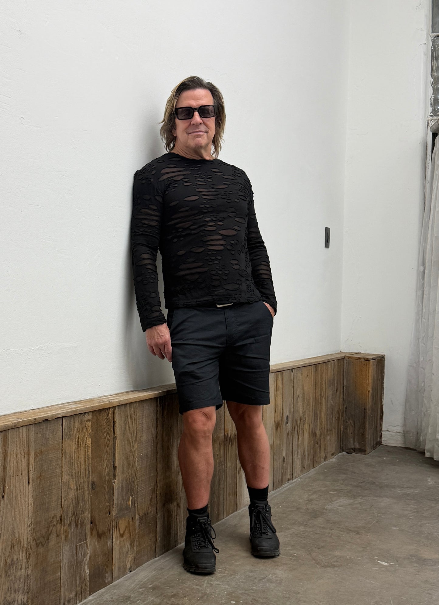 MEN'S LONG SLEEVE TEE - DECAYED FABRIC - BLACK Shrine of Hollywood shirt apocalyptic black burning man decayed industrial long sleeve Men's T-Shirts new rave shirt steampunk underground wasteland zombie