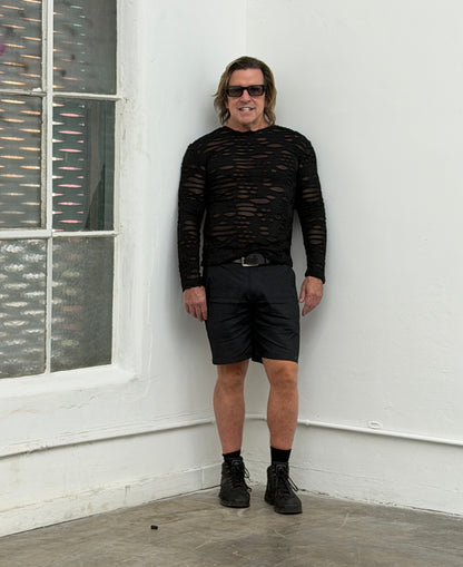 MEN'S LONG SLEEVE TEE - DECAYED FABRIC - BLACK Shrine of Hollywood shirt apocalyptic black burning man decayed industrial long sleeve Men's T-Shirts new rave shirt steampunk underground wasteland zombie
