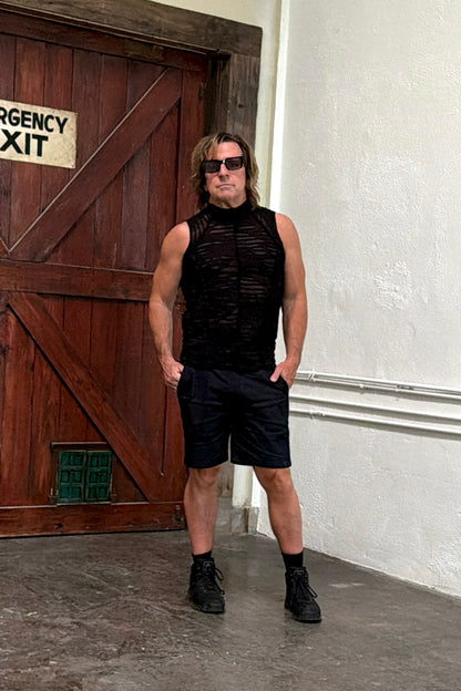 MEN'S FUTURE SHOCK SLEEVELESS T-SHIRT - BLACK DECAYED FABRIC Shrine of Hollywood apocalyptic black cyber Cyber punk futuristic goth gothic industrial madmax Men's T-Shirts punk sleeveless T-shirt wasteland