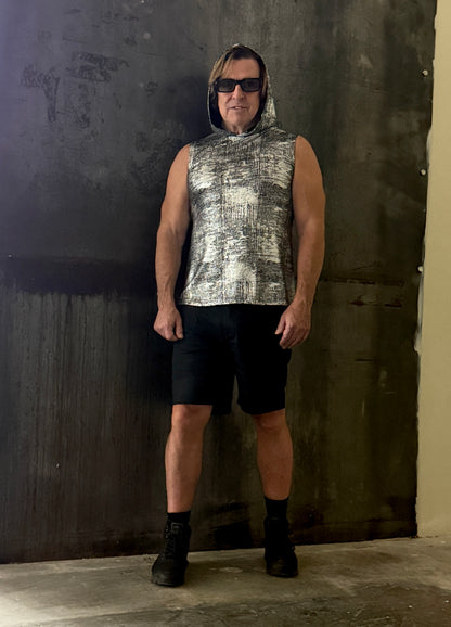 MEN'S HOODIE T - METALLIC SILVER Shrine of Hollywood shirt burning man cyber future hoodie Men's T-Shirts silver sleeveless