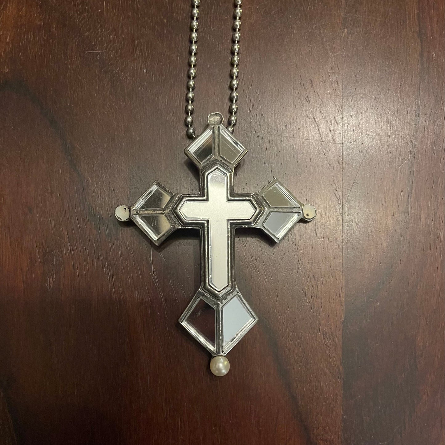 LARGE MIRRORED CROSS NECKLACE