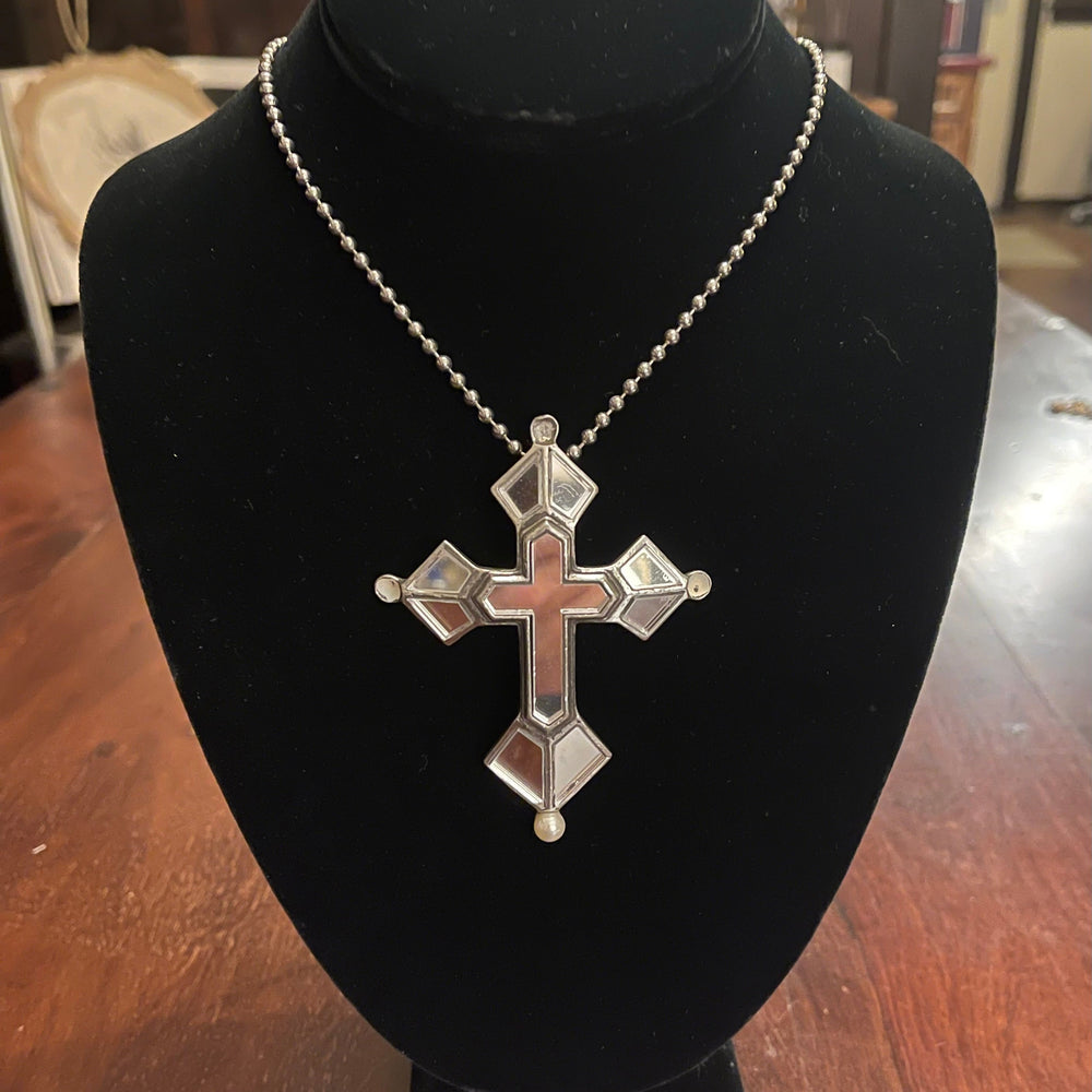 LARGE MIRRORED CROSS NECKLACE
