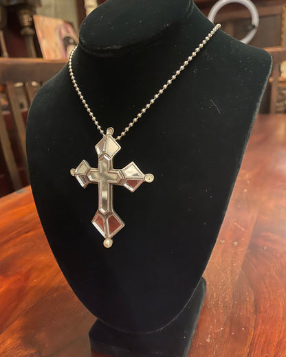 LARGE MIRRORED CROSS NECKLACE