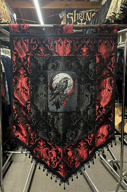 LARGE MEDIEVAL TAPESTRY WALL HANGNG - THE RAVEN - RED/BLACK