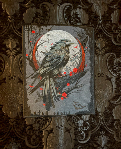LARGE MEDIEVAL TAPESTRY WALL HANGING - THE RAVEN - SILVER/BLACK