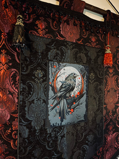 LARGE MEDIEVAL TAPESTRY WALL HANGNG - THE RAVEN - RED/BLACK