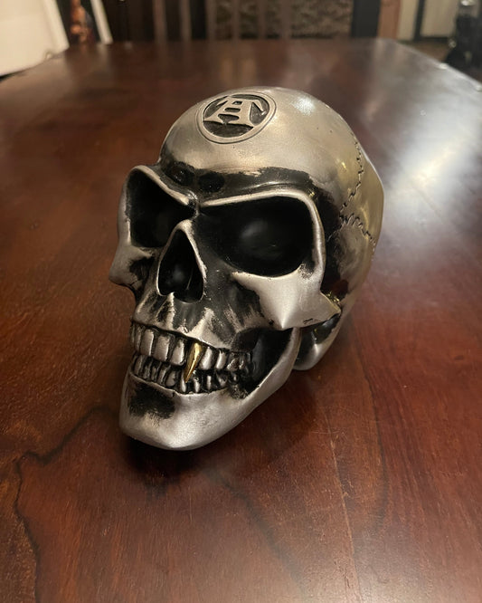 METALIZED ALCHEMIST SKULL Shrine of Hollywood art art metal silver skull statue Treasures and Relics