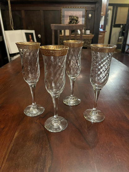 ELEGANT CRYSTAL CHAMPAGNE FLUTES X 4 Shrine of Hollywood champagne flute Goblets and Glassware