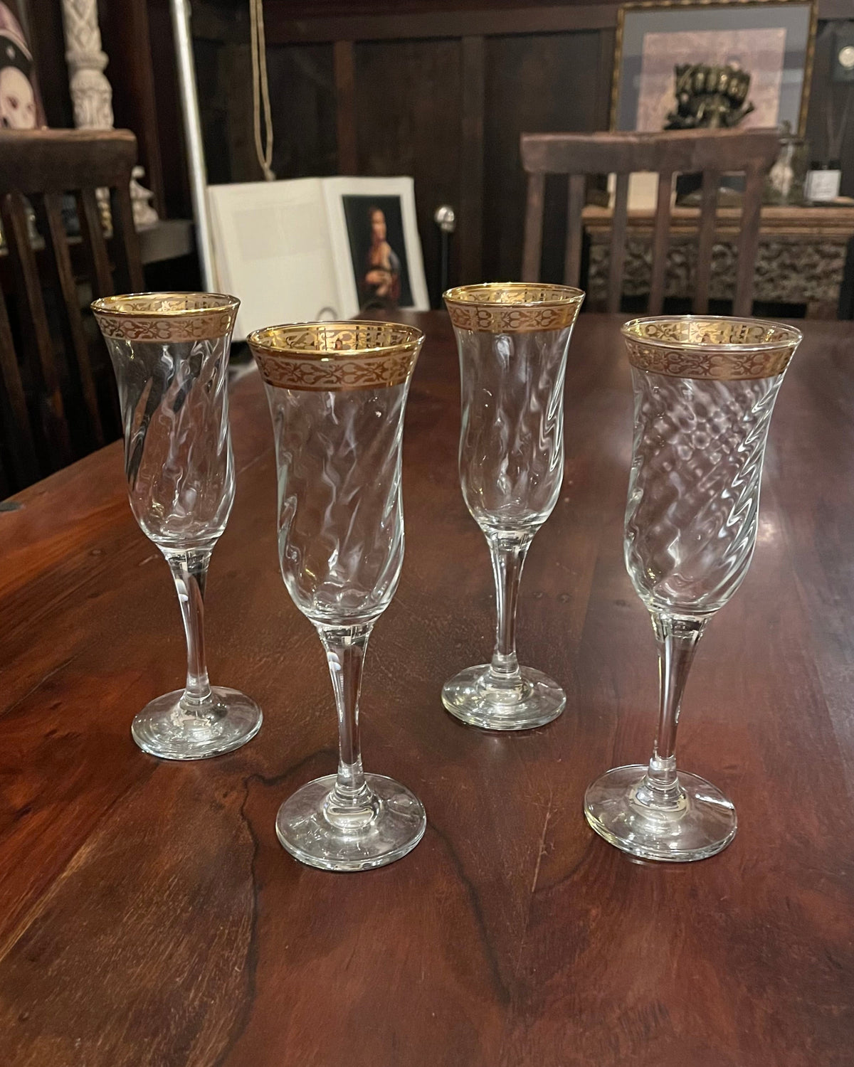 ELEGANT CRYSTAL CHAMPAGNE FLUTES X 4 Shrine of Hollywood champagne flute Goblets and Glassware
