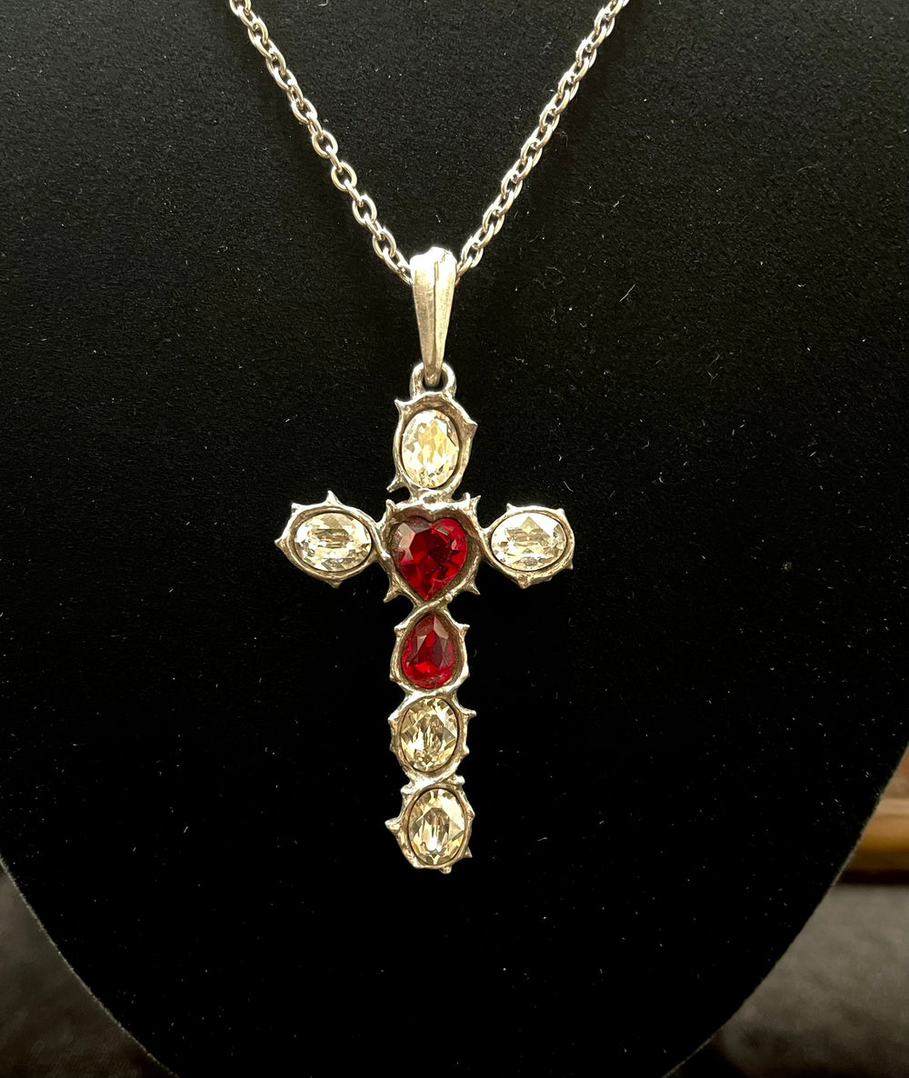 CRYSTAL HEART CROSS NECKLACE