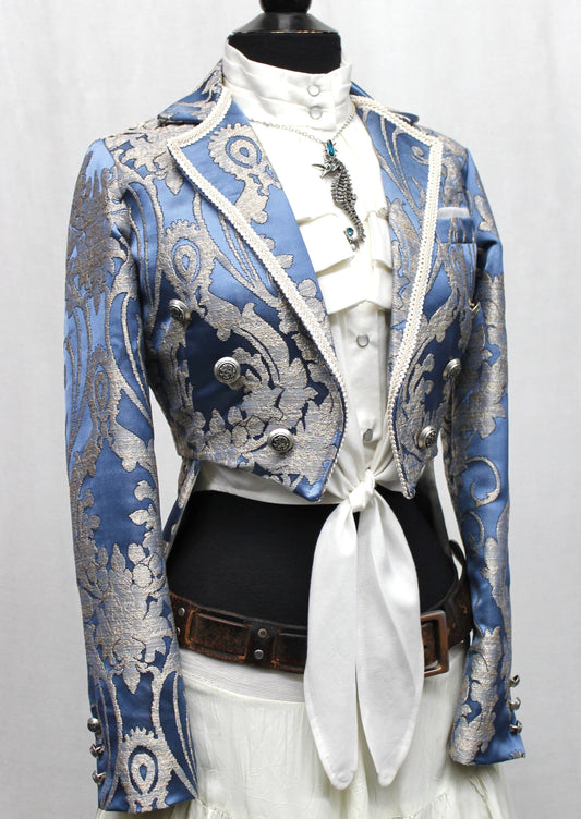 Shrine of Hollywood HARLEQUIN TAILCOAT - SATIN BROCADE - ICE BLUE Women's Coats Women's Jackets