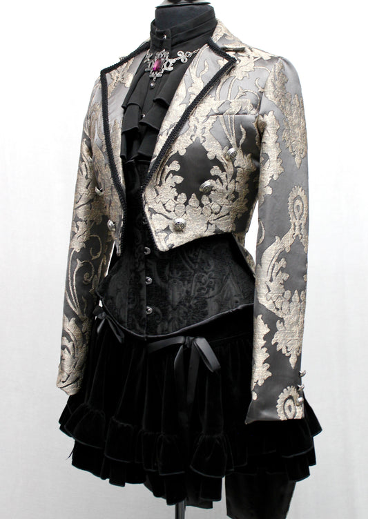 Shrine of Hollywood HARLEQUIN TAILCOAT - SATIN BROCADE - CHARCOAL GREY Women's Coats Women's Jackets