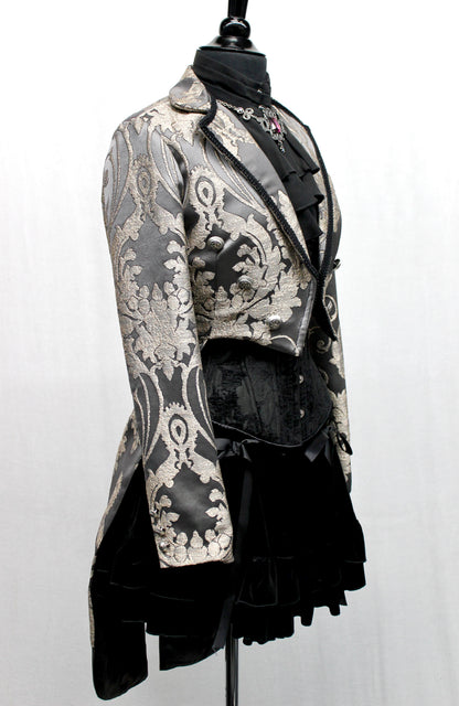 Shrine of Hollywood HARLEQUIN TAILCOAT - SATIN BROCADE - CHARCOAL GREY Women's Coats Women's Jackets