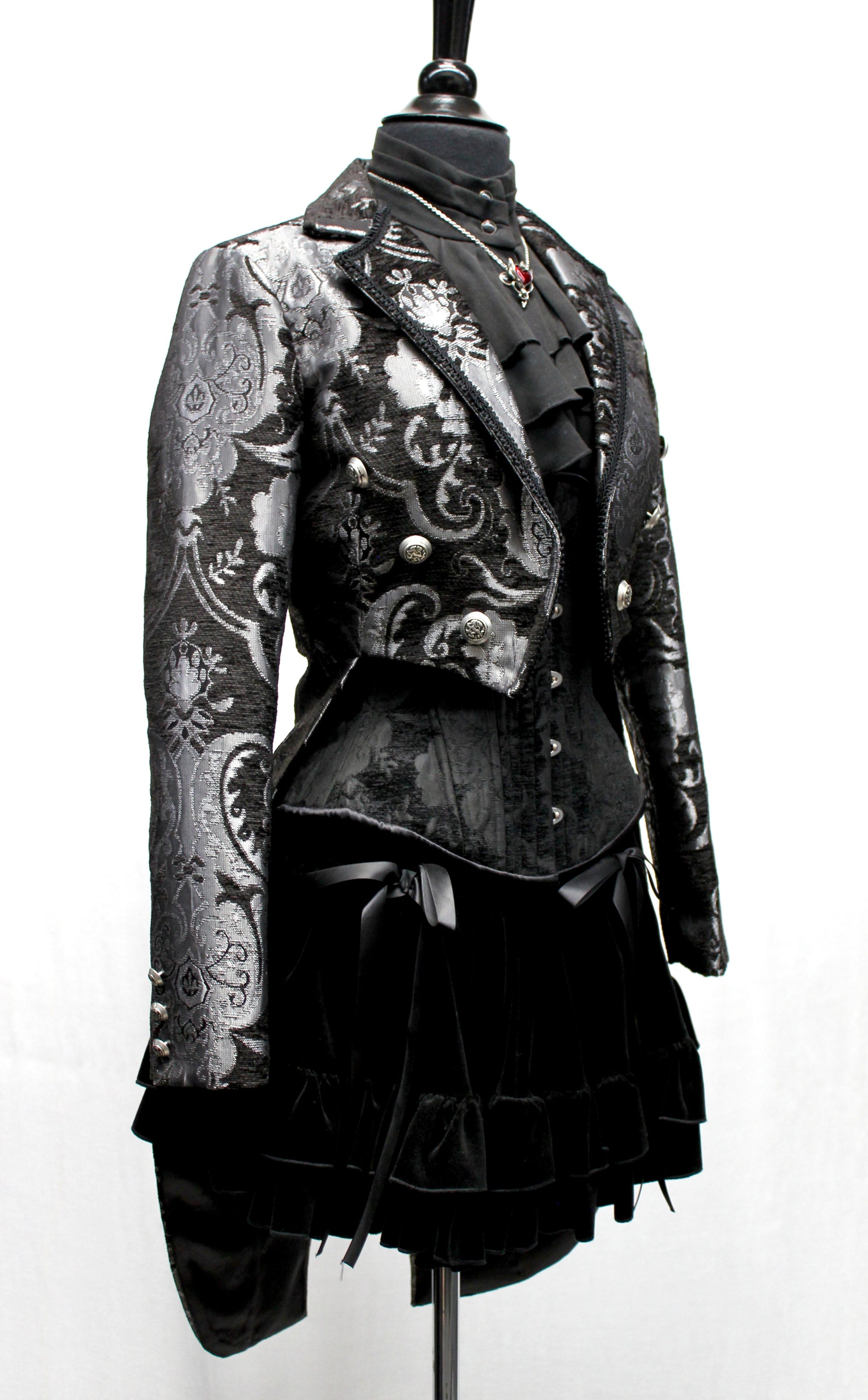 Shrine of Hollywood HARLEQUIN TAILCOAT - SILVER/BLACK TAPESTRY Women's Coats Women's Jackets