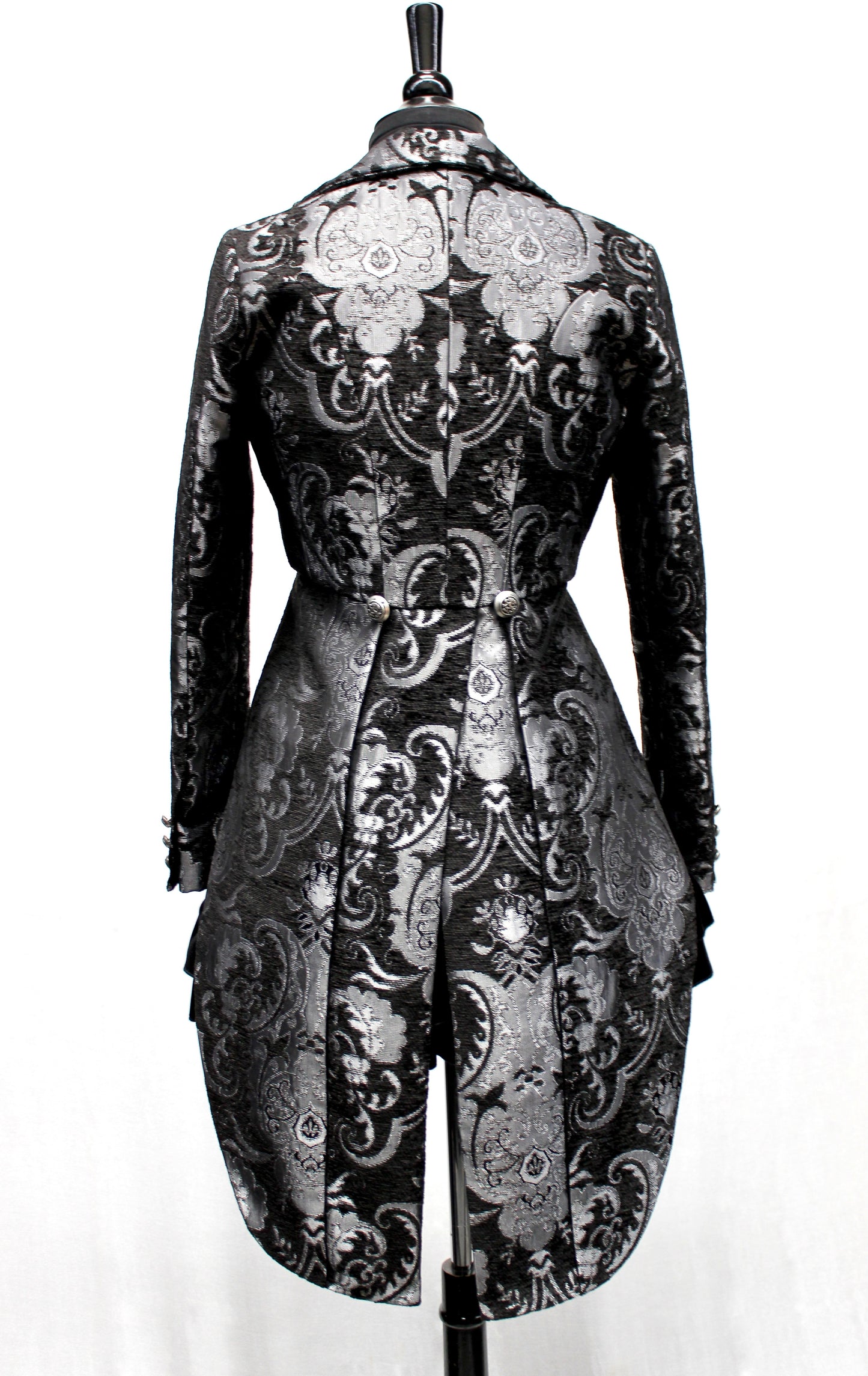 Shrine of Hollywood HARLEQUIN TAILCOAT - SILVER/BLACK TAPESTRY Women's Coats Women's Jackets