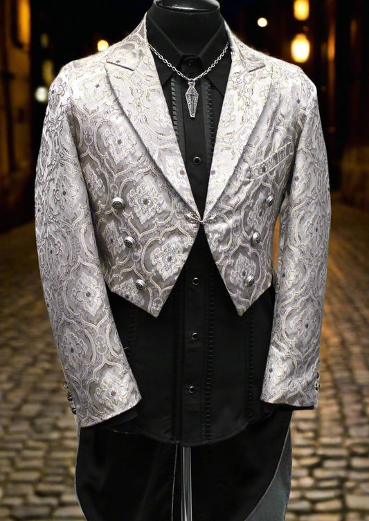 Shrine of Hollywood MONTE CRISTO TAILCOAT - SILVER BROCADE Men's Coats