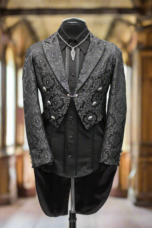 Shrine of Hollywood MONTE CRISTO TAILCOAT - BLACK EDWARDIAN BROCADE Men's Coats