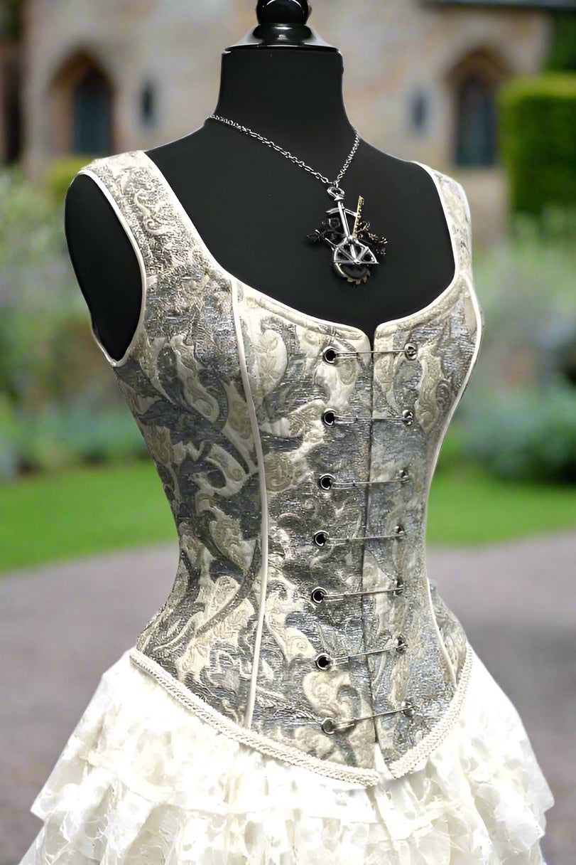 PIN BODICE - GREEN/IVORY TAPESTRY