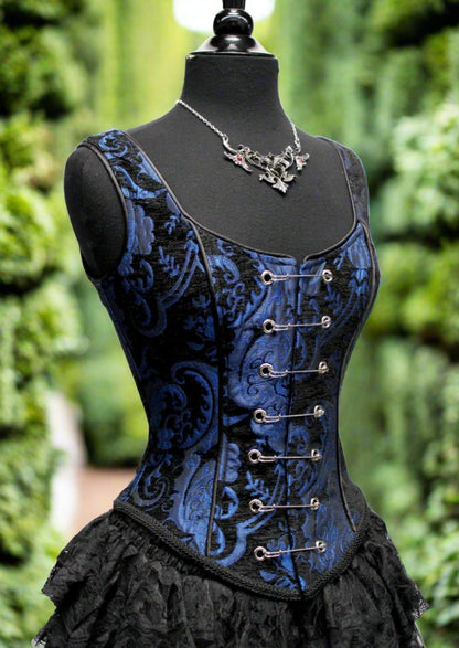 Shrine of Hollywood PIN BODICE - BLUE AND BLACK TAPESTRY corset Women's corset tops Women's Corsets