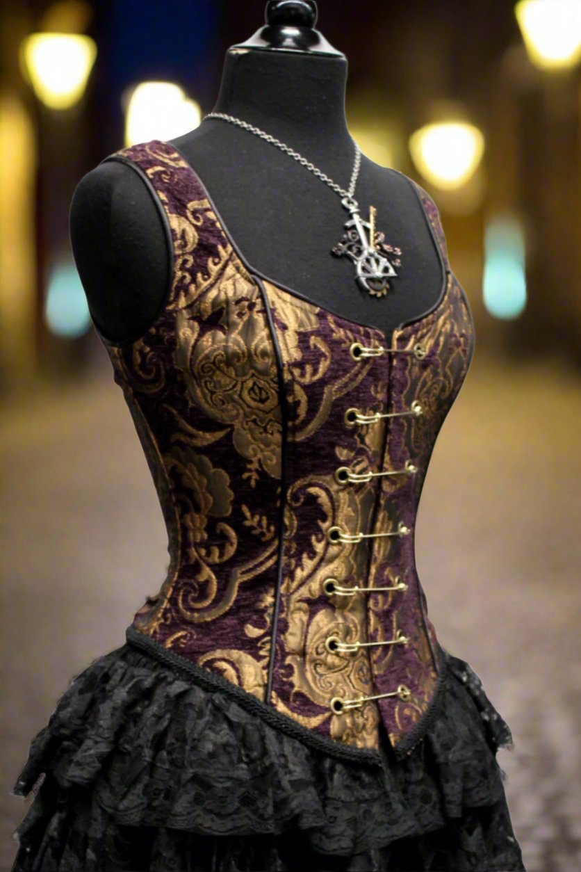 Shrine of Hollywood PIN BODICE - PURPLE AND GOLD TAPESTRY Women's corset tops