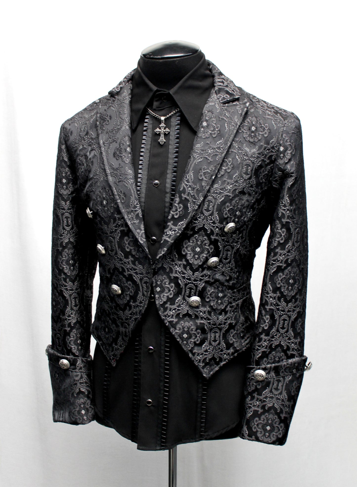 Shrine of Hollywood IMPERIAL JACKET - BLACK EDWARDIAN BROCADE brocade formal goth gothic jacket long sleeve Men's Jackets new tapestry vampire victorian